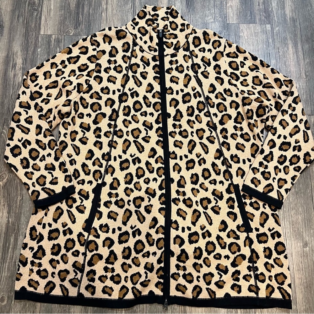 Rachel Zoe Animal Print Longline Zip Up Cardigan Knit Sweater Casual Warm 3X - Picture 9 of 13
